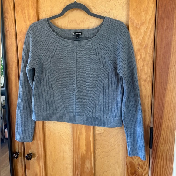 Express Grey Cropped Merino Wool Blend Sweater - Picture 2 of 5